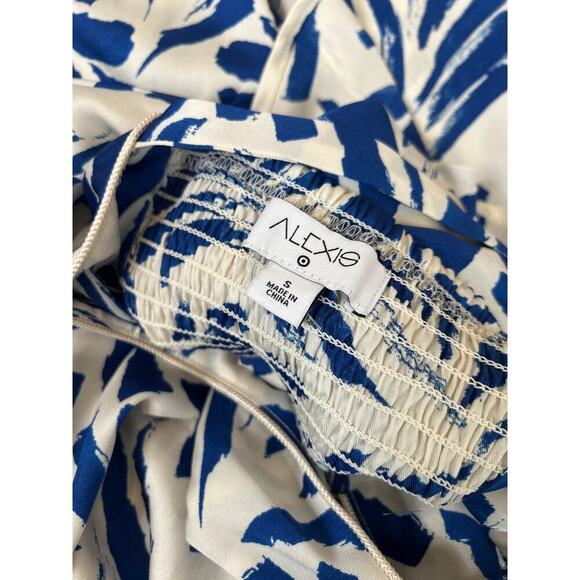 ALEXIS Blue Botanical Tie Strap Asymmetrical Hem Dress SIZE SM lightweight - Picture 2 of 9